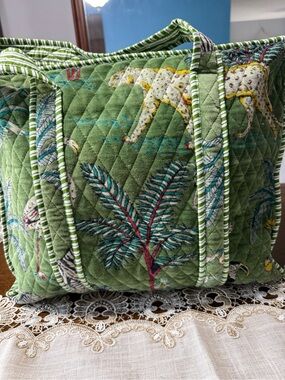 POL Green Quilted Tropical Tote Bag